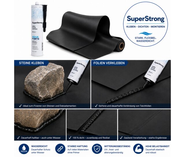 Aquaforte Teichkleber 1 x 290 ml Super Strong schwarz MS Polymer Teich Filter Kleber