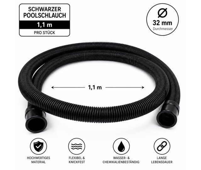 Poolflex scwarzer Poolschlauch 32mm x 1,1 Meter