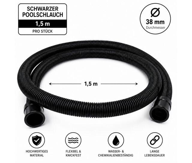 Poolflex schwarzer Poolschlauch 38 mm x 1,5 Meter