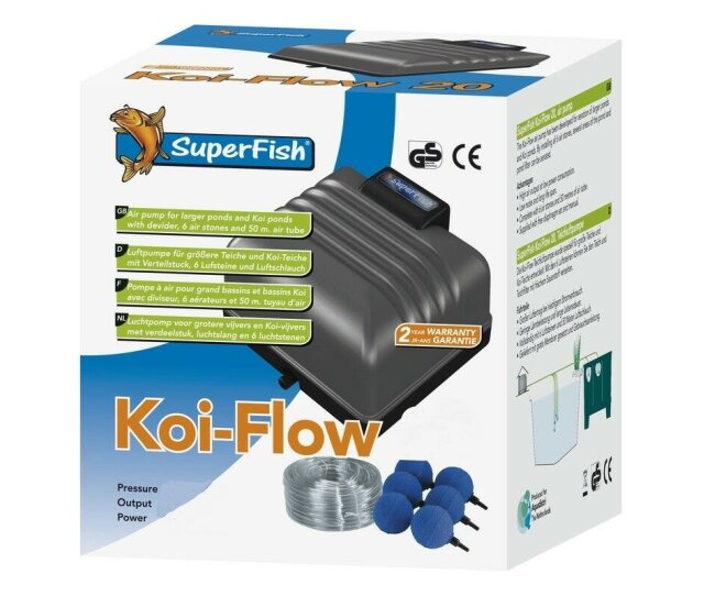 SuperFish Koi Flow 20 Belüftungsset,Belüfter mit Schlauch,Luftsteinen
