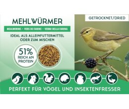 5 kg /28 l Mehlwürmer getrocknet – Insektensnack Vögel Nager, Koi, Schildkröten-Reptilien