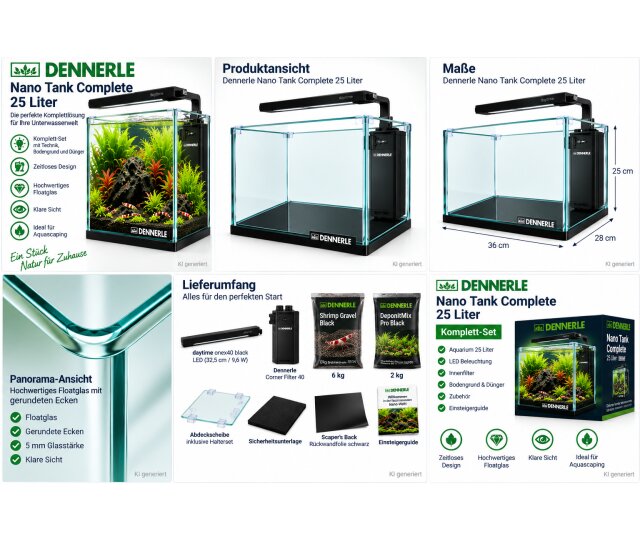 Dennerle Nano Tank Complete 25 Liter Aquarium Komplettset 36 × 28 × 25 cm