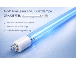 KH 40-42 Watt GPHA357T5L Amalgam UV-C Ersatzlampen 357 mm...