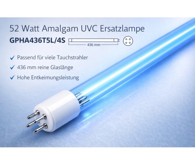 KH 52 Watt GPHA436T5L Amalgam UV-C Ersatzlampen 436 mm für UVC Tauchstrahler