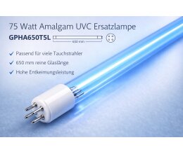 Amalgam UVC Ersatzlampe 42-52-75-105 Watt für Tauchstrahler – Teich UV Lampe