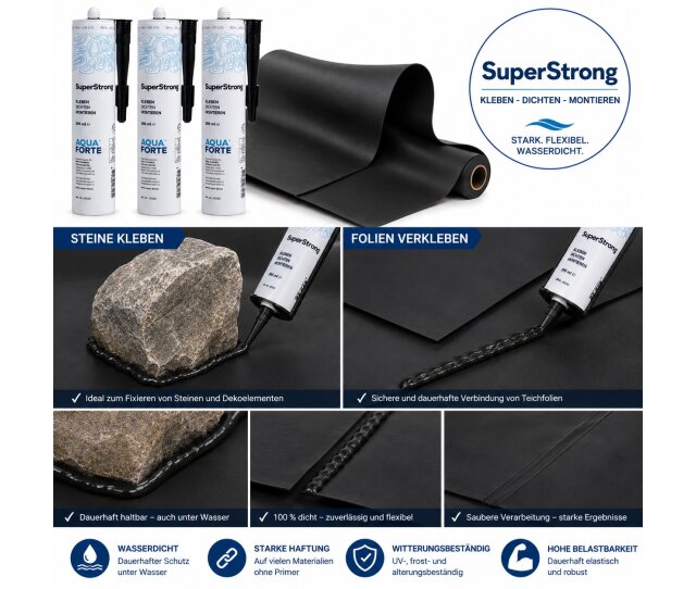 Aquaforte Teichkleber 3 x 290 ml Super Strong schwarz MS Polymer Teich Filter Kleber