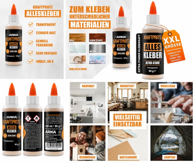 ARKA Kraftprotz 100ml transp. Alleskleber Bastelkleber Universalkleber